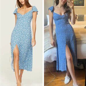 Reformation Blue and White Sundress with Sweetheart Neckline